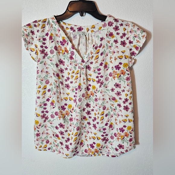 Anne Carson White Floral Print V-Neck Blouse Women's Approximate Small - Picture 7 of 7